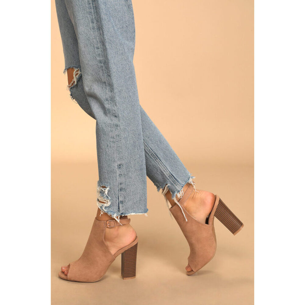 Lulus Budding Romance Camel Suede Peep-toe Booties Beige - Size 8